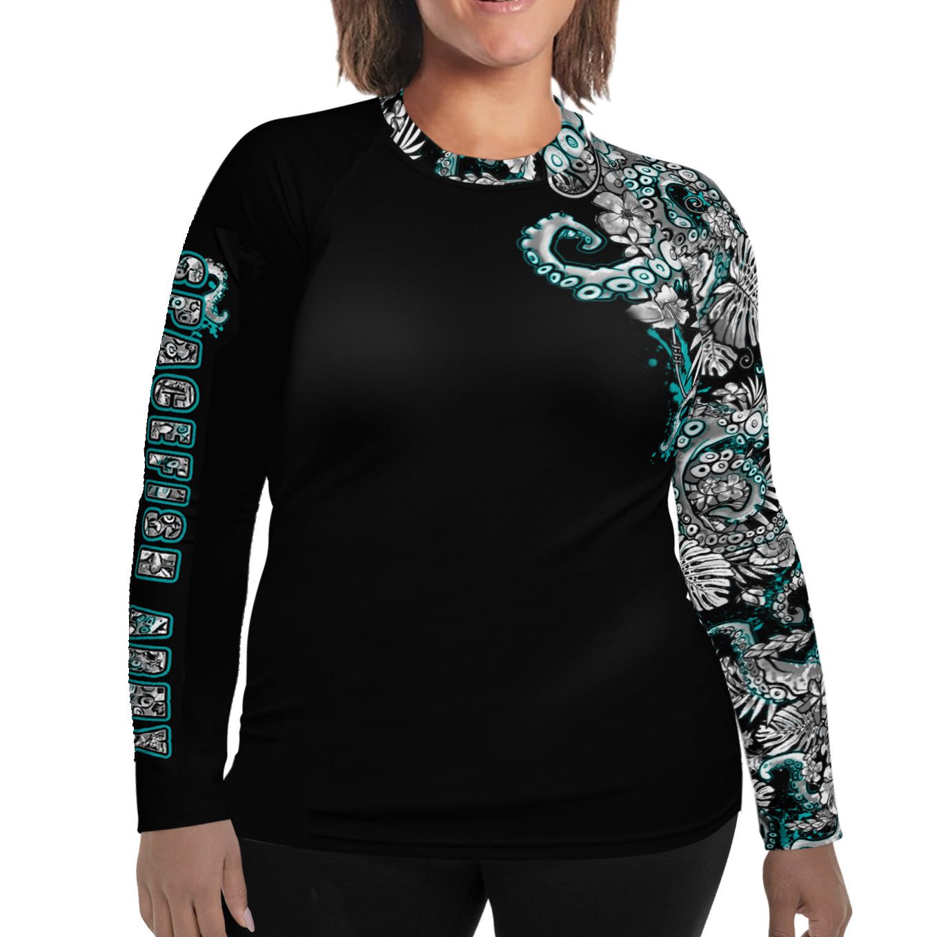 Spacefish Army Plus Size Electric Blue Octofloral Rash Guard Size: 2X Plus